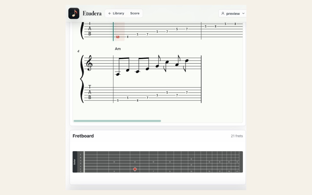 Etudera tablature practice app screenshot