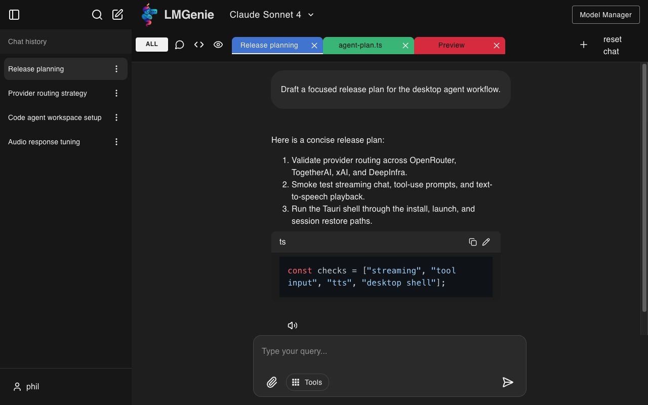 LMGenie AI workbench screenshot