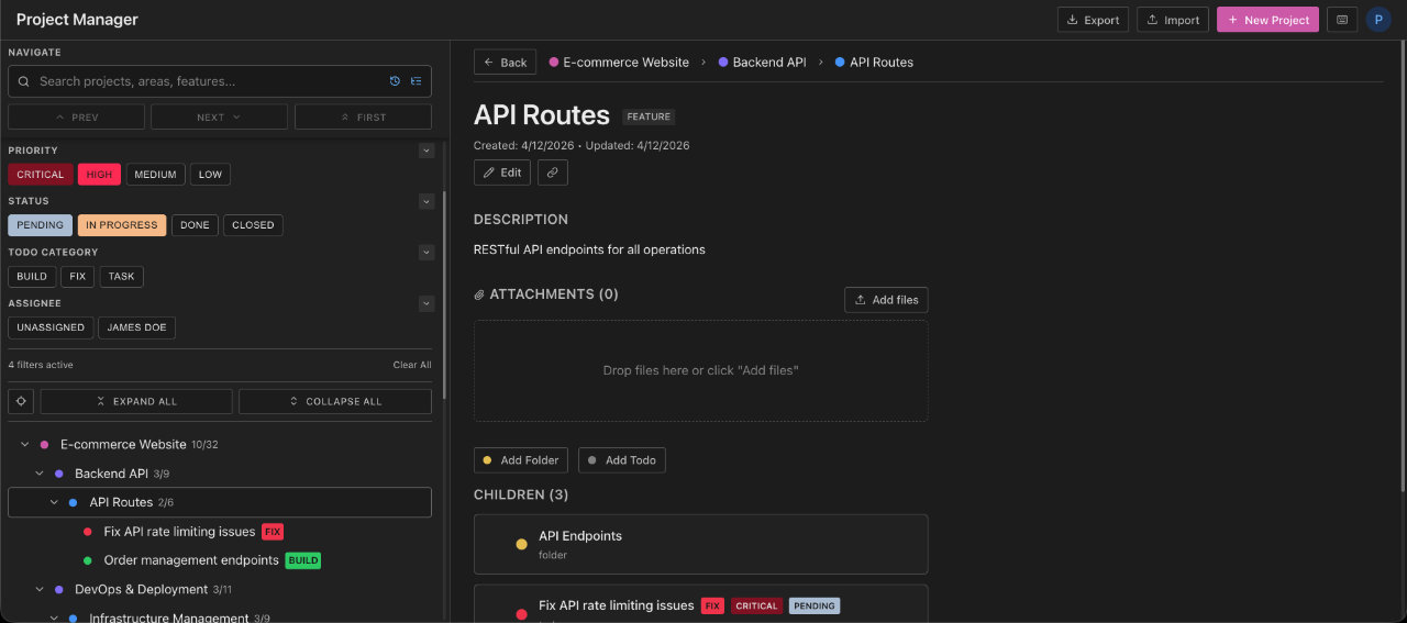 Project Manager app workspace screenshot