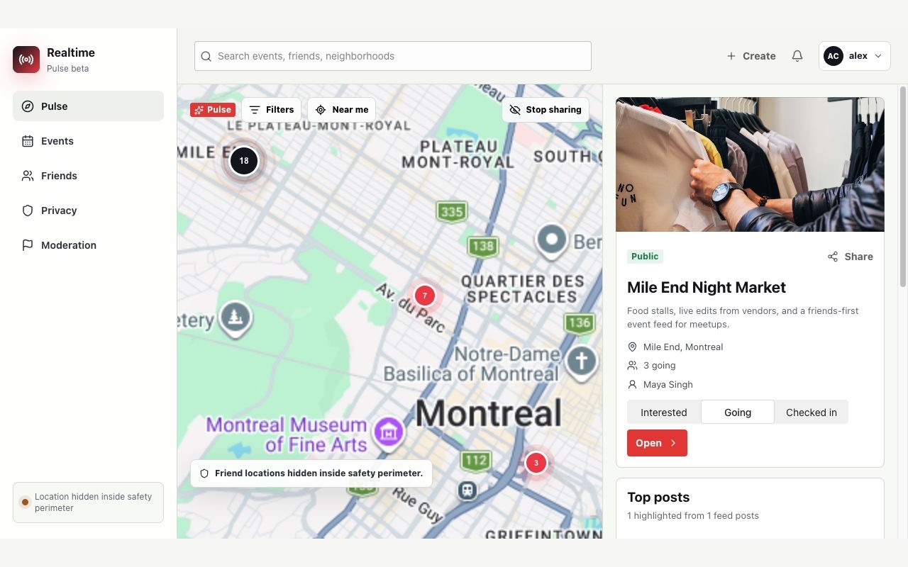 Realtime Social event map screenshot